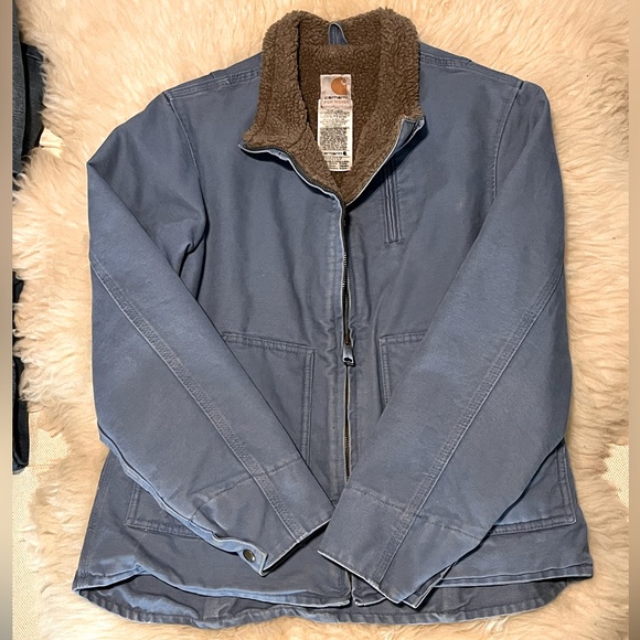 *Rare Carhartt Light Blue Sandstone Canvas Sherpa Coat - Picture 3 of 10
